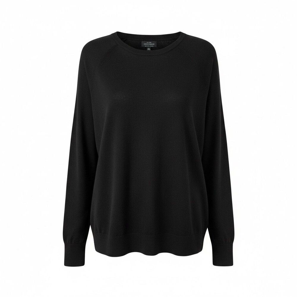 Lucky Brand Black Crewneck Relaxed Fit Pullover Split Hem Sweater Sz Large